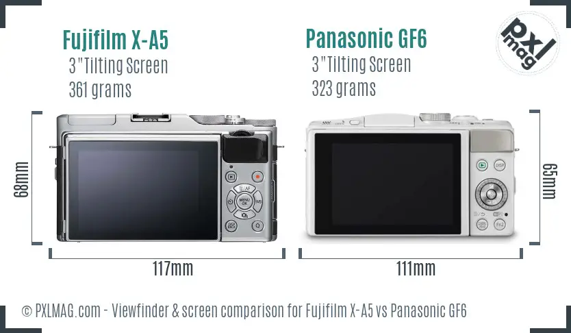 Fujifilm X-A5 vs Panasonic GF6 Screen and Viewfinder comparison