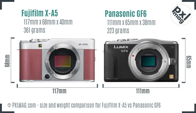 Fujifilm X-A5 vs Panasonic GF6 size comparison