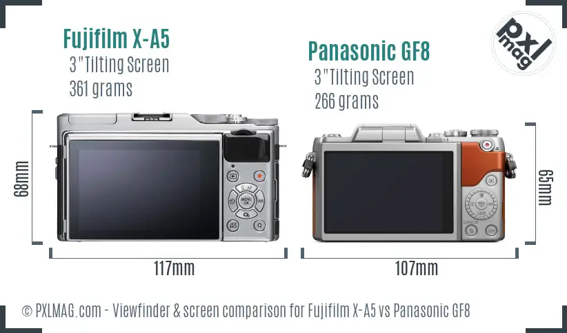 Fujifilm X-A5 vs Panasonic GF8 Screen and Viewfinder comparison