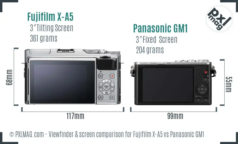 Fujifilm X-A5 vs Panasonic GM1 Screen and Viewfinder comparison