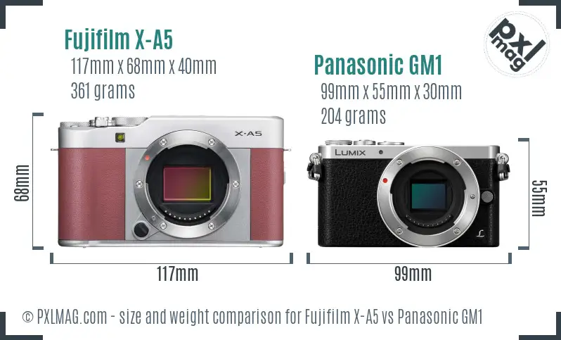 Fujifilm X-A5 vs Panasonic GM1 size comparison