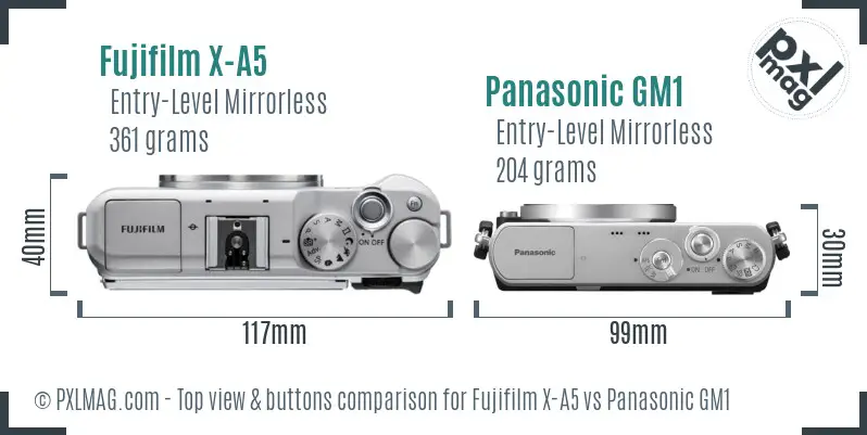 Fujifilm X-A5 vs Panasonic GM1 top view buttons comparison