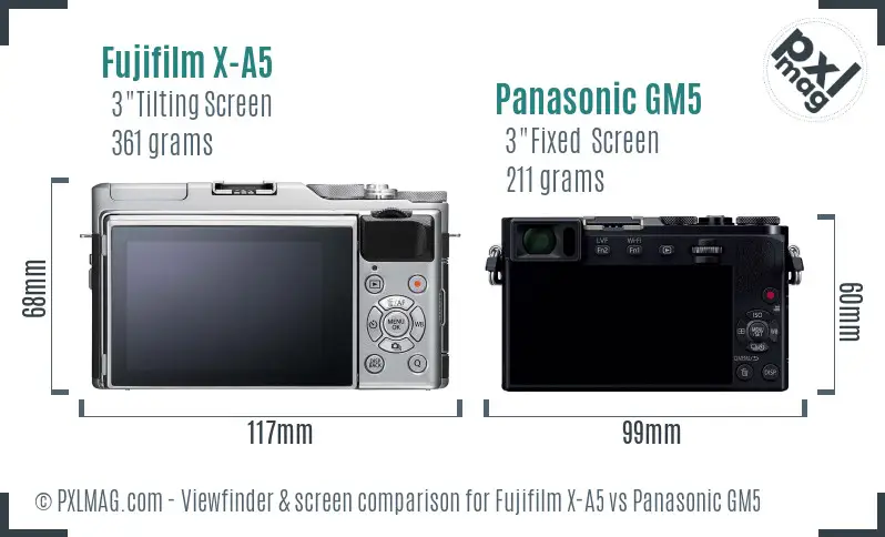 Fujifilm X-A5 vs Panasonic GM5 Screen and Viewfinder comparison