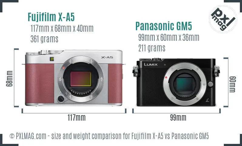 Fujifilm X-A5 vs Panasonic GM5 size comparison