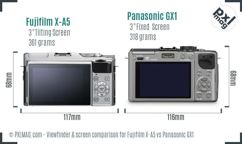Fujifilm X-A5 vs Panasonic GX1 Screen and Viewfinder comparison