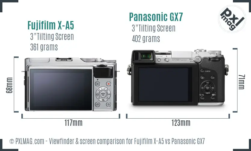 Fujifilm X-A5 vs Panasonic GX7 Screen and Viewfinder comparison