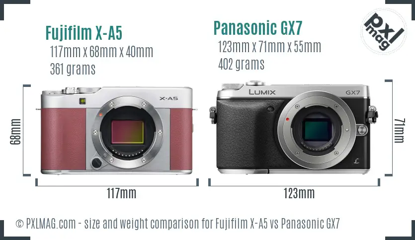 Fujifilm X-A5 vs Panasonic GX7 size comparison