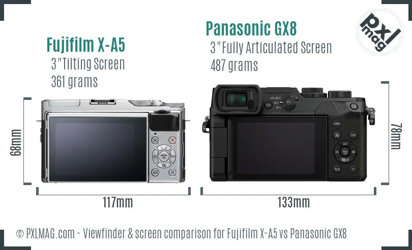 Fujifilm X-A5 vs Panasonic GX8 Screen and Viewfinder comparison