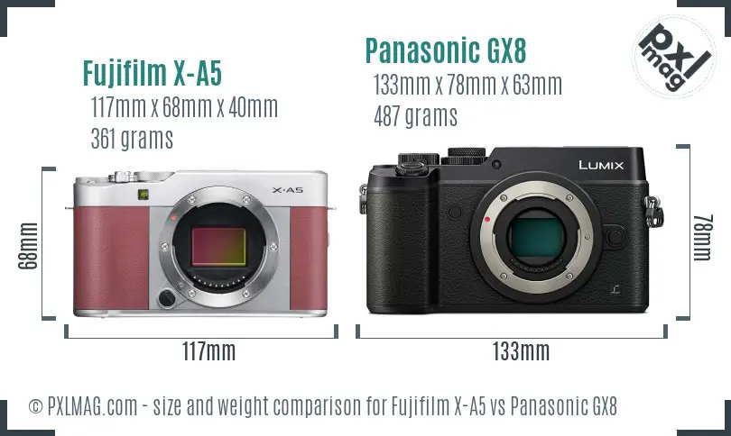 Fujifilm X-A5 vs Panasonic GX8 size comparison