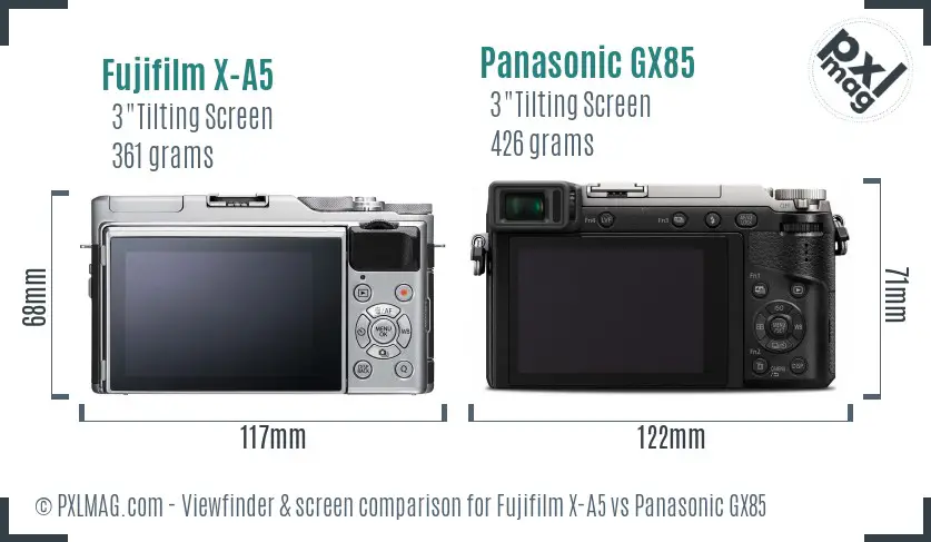 Fujifilm X-A5 vs Panasonic GX85 Screen and Viewfinder comparison