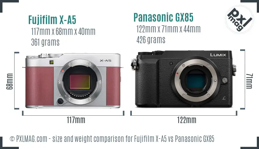 Fujifilm X-A5 vs Panasonic GX85 size comparison