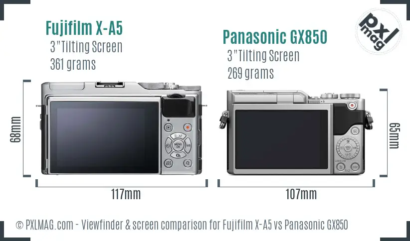 Fujifilm X-A5 vs Panasonic GX850 Screen and Viewfinder comparison