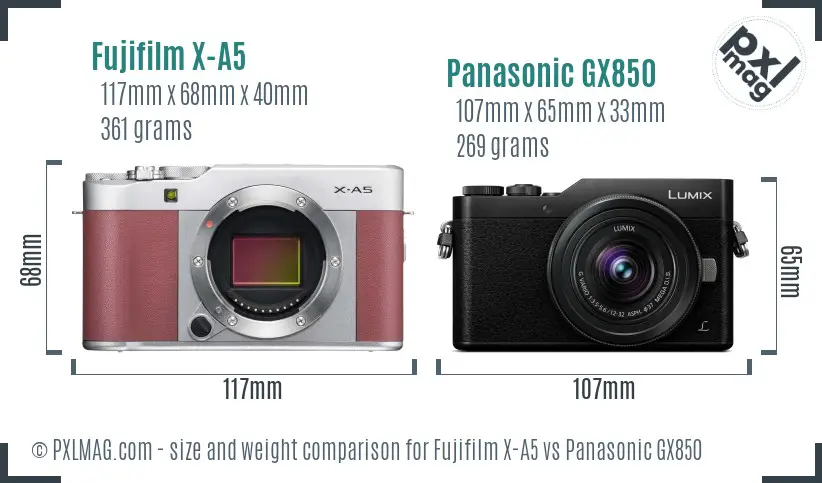 Fujifilm X-A5 vs Panasonic GX850 size comparison