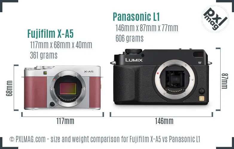 Fujifilm X-A5 vs Panasonic L1 size comparison