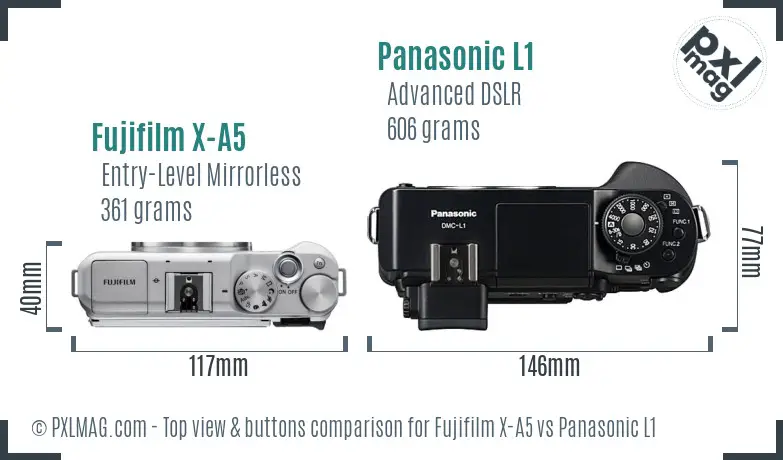 Fujifilm X-A5 vs Panasonic L1 top view buttons comparison