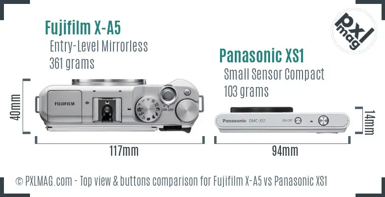 Fujifilm X-A5 vs Panasonic XS1 top view buttons comparison
