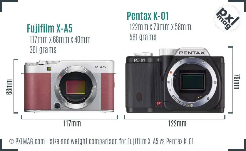 Fujifilm X-A5 vs Pentax K-01 size comparison