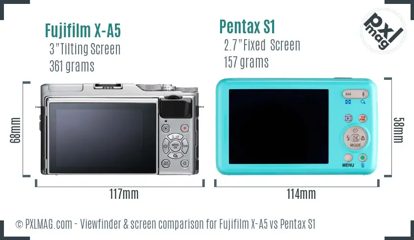 Fujifilm X-A5 vs Pentax S1 Screen and Viewfinder comparison