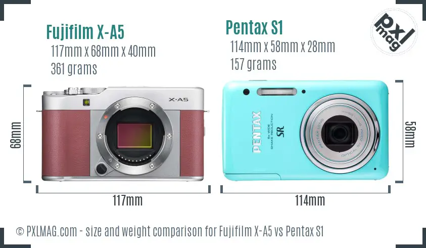 Fujifilm X-A5 vs Pentax S1 size comparison