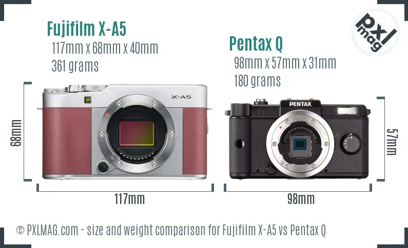Fujifilm X-A5 vs Pentax Q size comparison