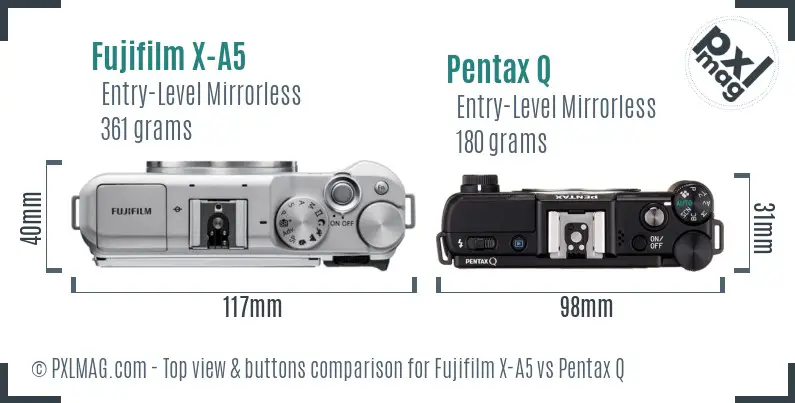 Fujifilm X-A5 vs Pentax Q top view buttons comparison
