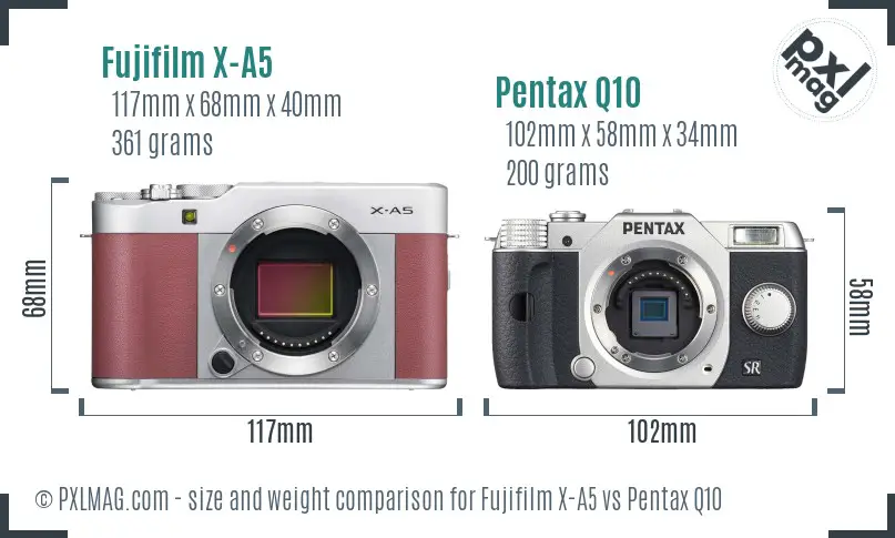 Fujifilm X-A5 vs Pentax Q10 size comparison