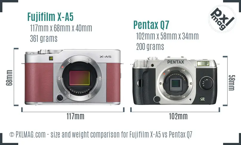 Fujifilm X-A5 vs Pentax Q7 size comparison