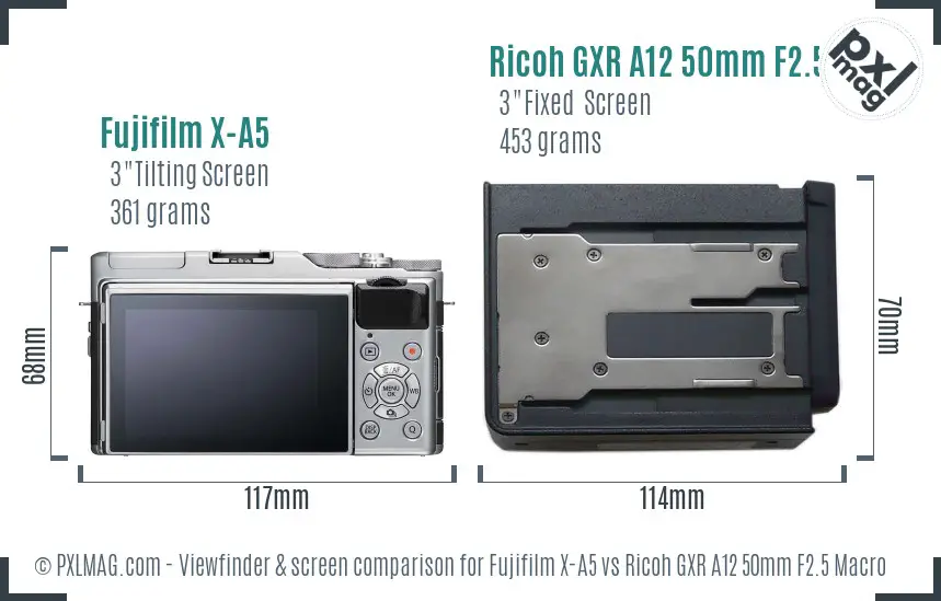 Fujifilm X-A5 vs Ricoh GXR A12 50mm F2.5 Macro Screen and Viewfinder comparison