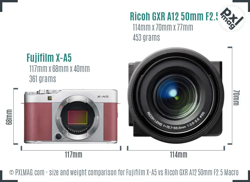 Fujifilm X-A5 vs Ricoh GXR A12 50mm F2.5 Macro size comparison
