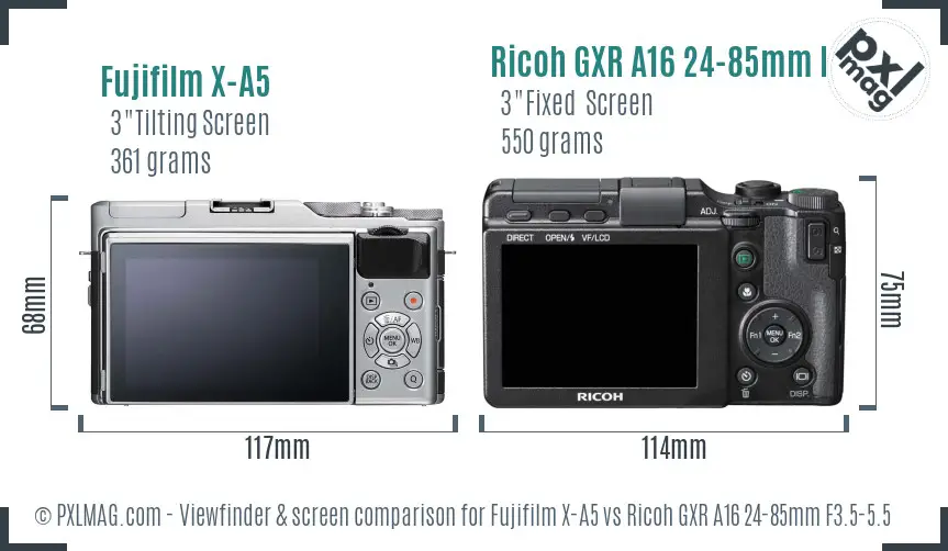 Fujifilm X-A5 vs Ricoh GXR A16 24-85mm F3.5-5.5 Screen and Viewfinder comparison