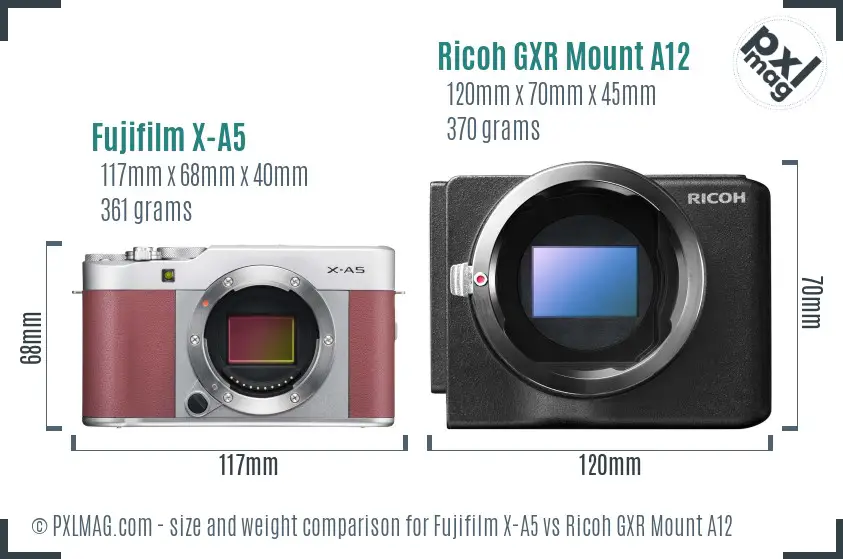 Fujifilm X-A5 vs Ricoh GXR Mount A12 size comparison