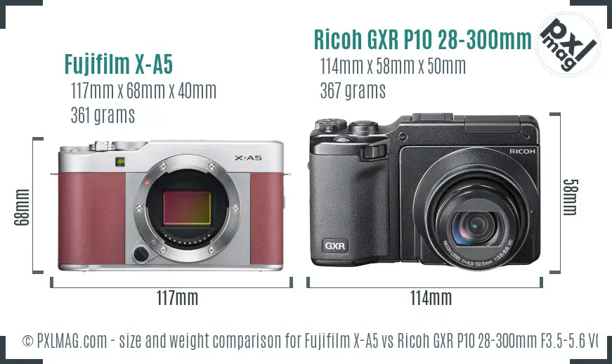 Fujifilm X-A5 vs Ricoh GXR P10 28-300mm F3.5-5.6 VC size comparison