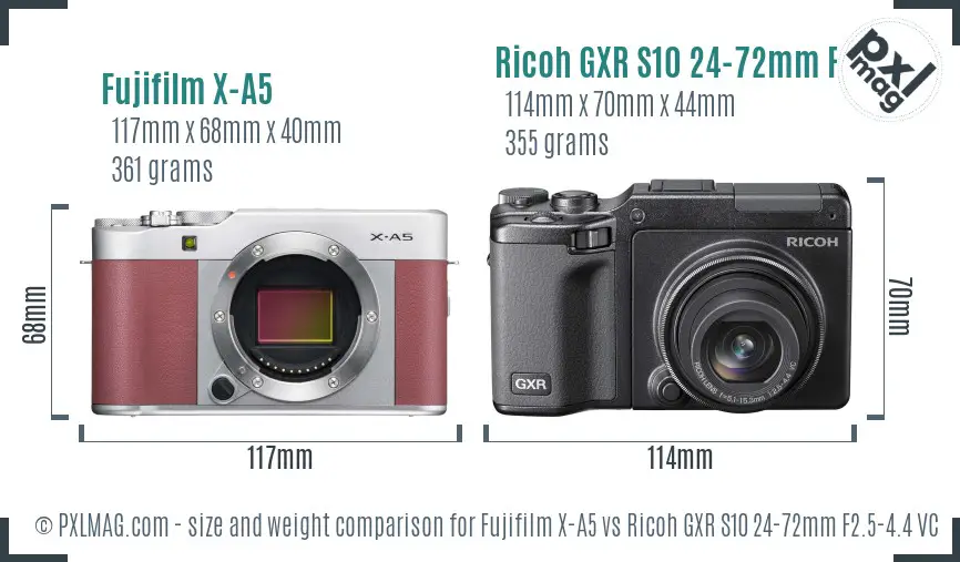 Fujifilm X-A5 vs Ricoh GXR S10 24-72mm F2.5-4.4 VC size comparison