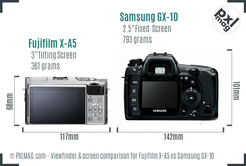 Fujifilm X-A5 vs Samsung GX-10 Screen and Viewfinder comparison
