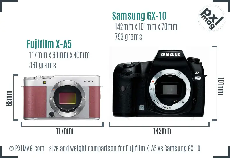 Fujifilm X-A5 vs Samsung GX-10 size comparison