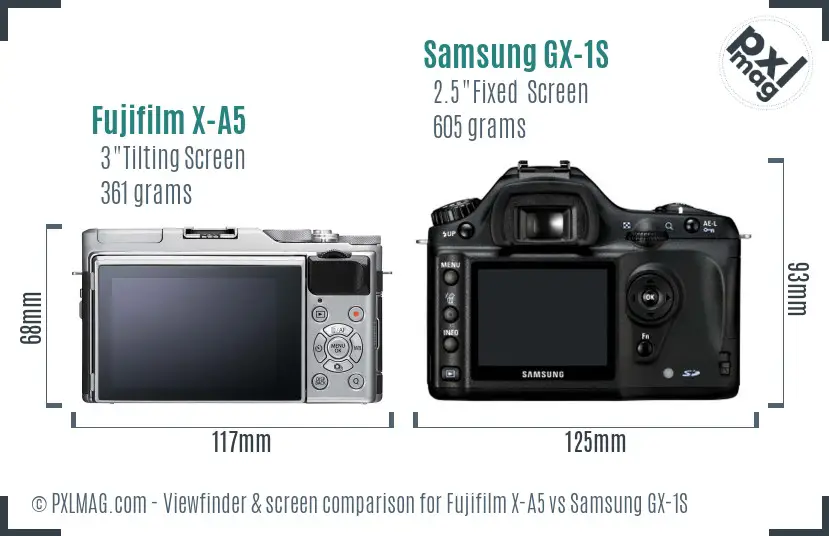 Fujifilm X-A5 vs Samsung GX-1S Screen and Viewfinder comparison