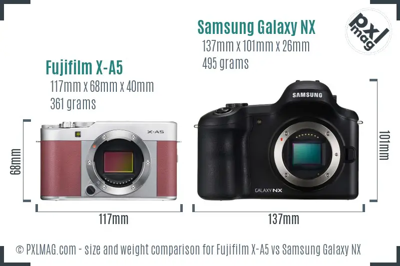 Size comparison between Fujifilm X-A5 and Samsung Galaxy NX