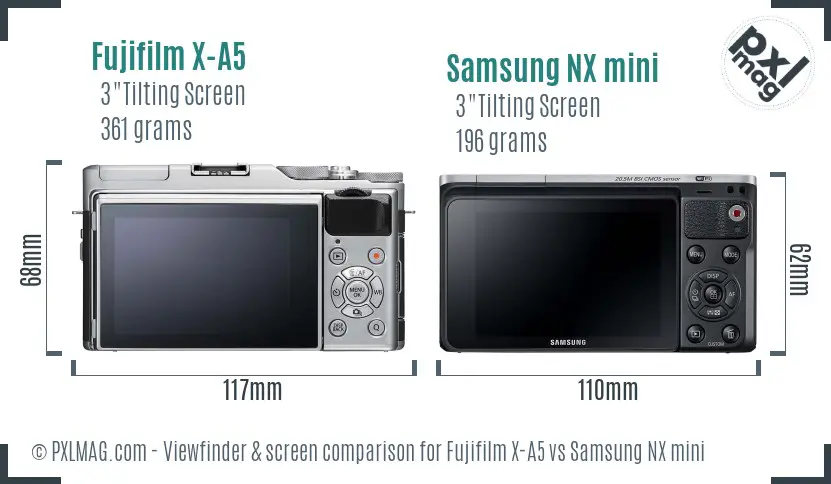 Fujifilm X-A5 vs Samsung NX mini Screen and Viewfinder comparison