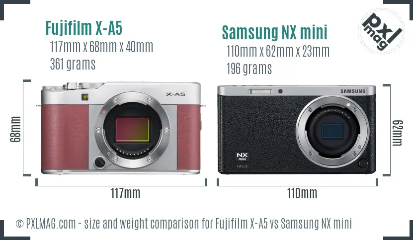 Fujifilm X-A5 vs Samsung NX mini size comparison