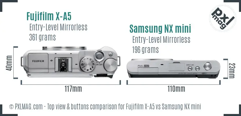 Fujifilm X-A5 vs Samsung NX mini top view buttons comparison