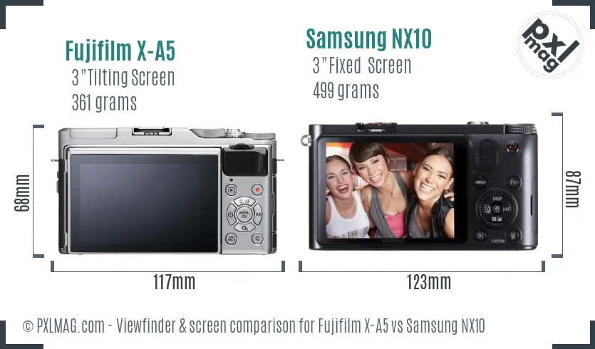 Fujifilm X-A5 vs Samsung NX10 Screen and Viewfinder comparison