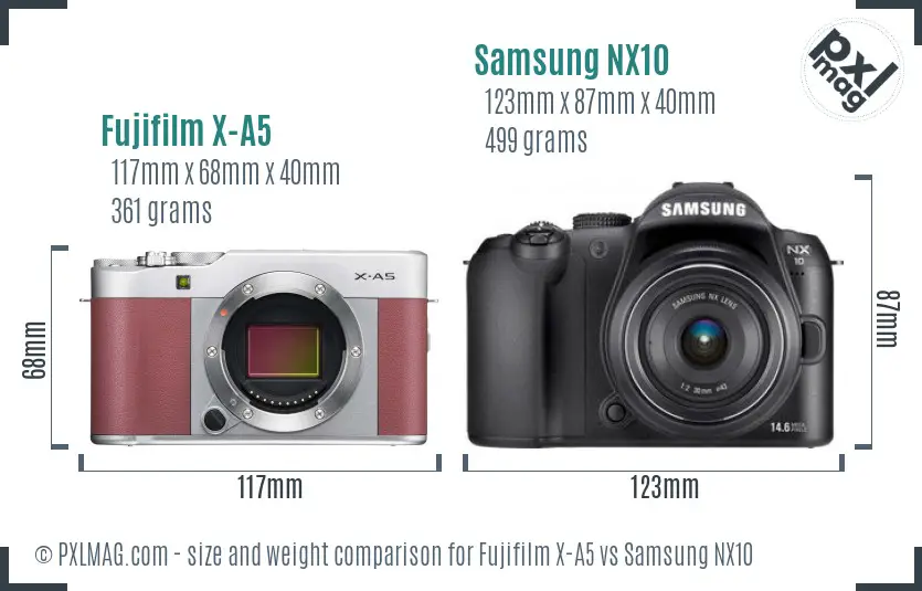 Fujifilm X-A5 vs Samsung NX10 size comparison
