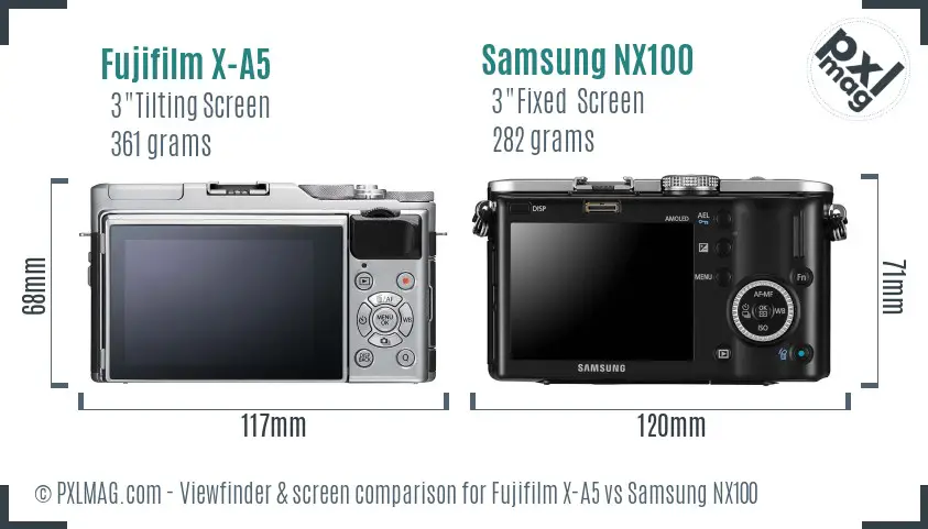 Fujifilm X-A5 vs Samsung NX100 Screen and Viewfinder comparison