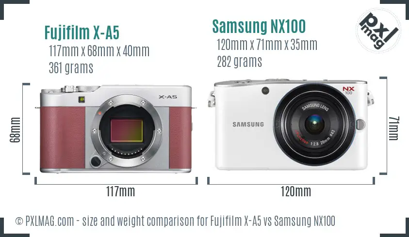 Fujifilm X-A5 vs Samsung NX100 size comparison