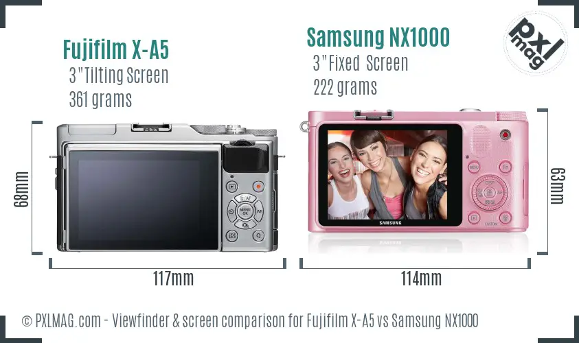 Fujifilm X-A5 vs Samsung NX1000 Screen and Viewfinder comparison