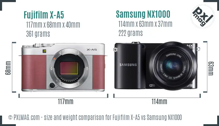 Fujifilm X-A5 vs Samsung NX1000 size comparison