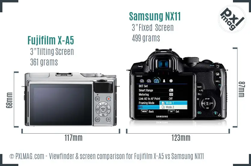 Fujifilm X-A5 vs Samsung NX11 Screen and Viewfinder comparison