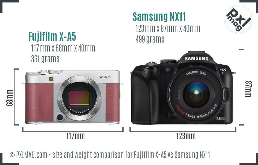 Fujifilm X-A5 vs Samsung NX11 size comparison