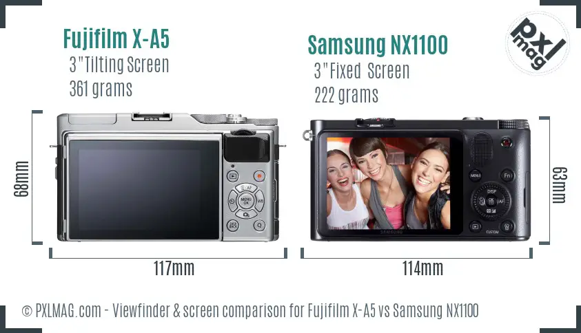Fujifilm X-A5 vs Samsung NX1100 Screen and Viewfinder comparison