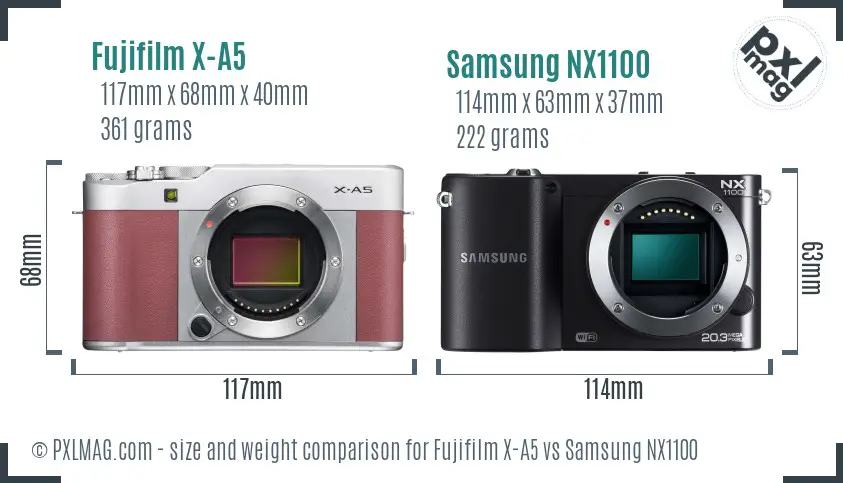 Fujifilm X-A5 vs Samsung NX1100 size comparison